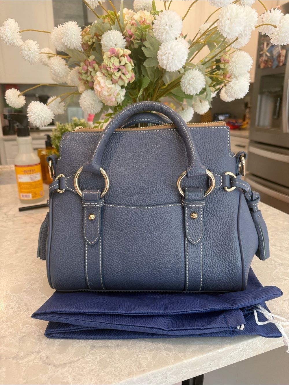 Dooney & Bourke Lucca Leather Satchel With Pocket in the shade Azure - Picture 2 of 9